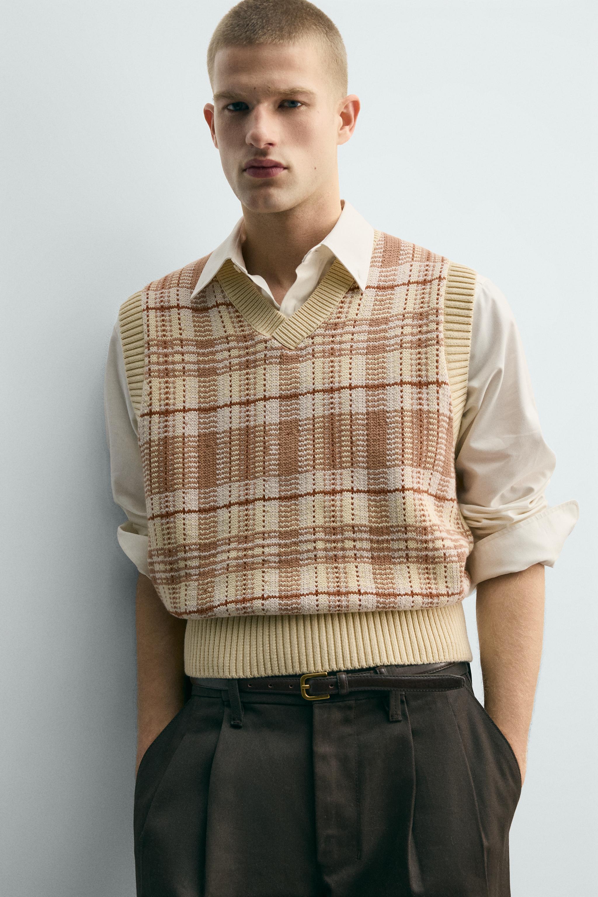 GILET EN MAILLE JACQUARD À CARREAUX